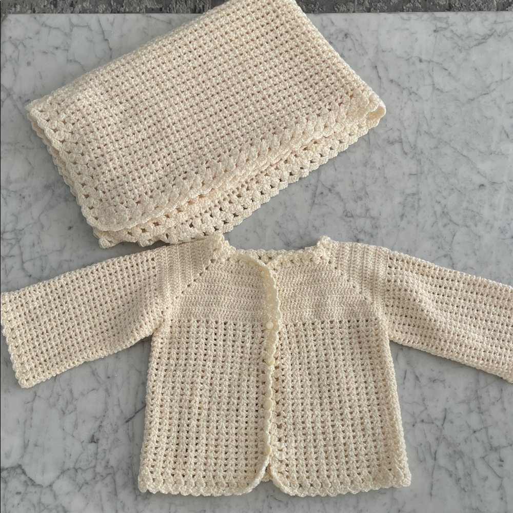 Handmade Crochet Baby Cardigan and Blanket Set